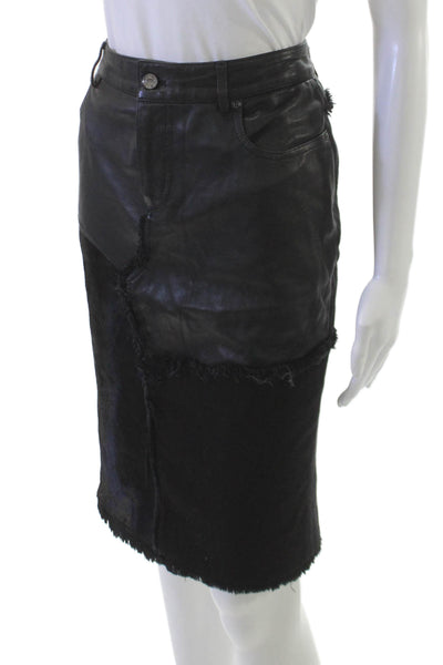 Tom Ford Women Lamb Leather Straight Pencil Skirt Black Button Size 40