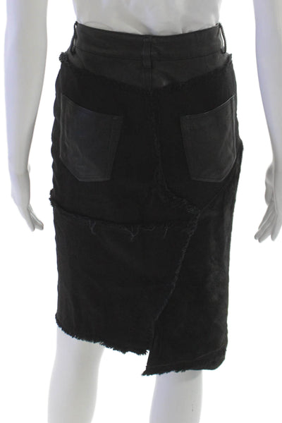Tom Ford Women Lamb Leather Straight Pencil Skirt Black Button Size 40