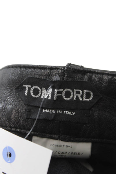 Tom Ford Women Lamb Leather Straight Pencil Skirt Black Button Size 40
