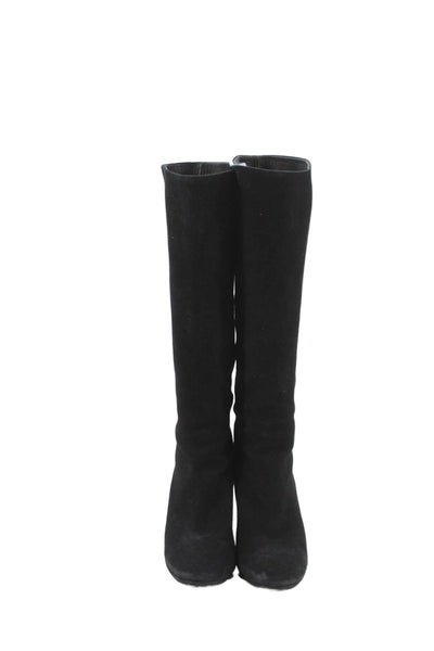 Dior Womens Suede Heeled Knee High Boots Black Size EUR 40.5