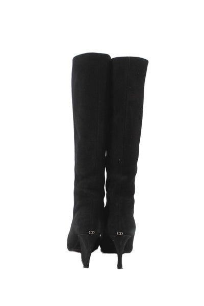 Dior Womens Suede Heeled Knee High Boots Black Size EUR 40.5