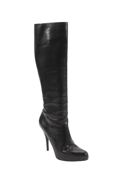 Dior Womens Leather Stiletto Knee High Boots Black Size EUR 40