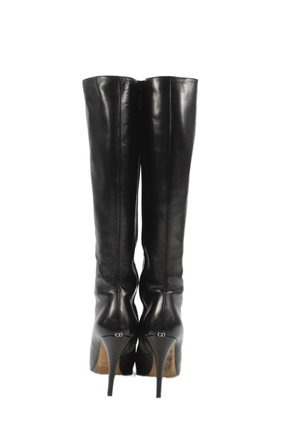 Dior Womens Leather Stiletto Knee High Boots Black Size EUR 40