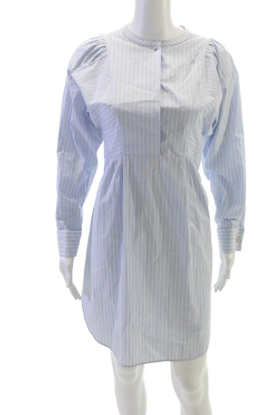 Ermanno Scervino Women Shirt Dress Blue Striped Cotton Long Sleeve Size 40
