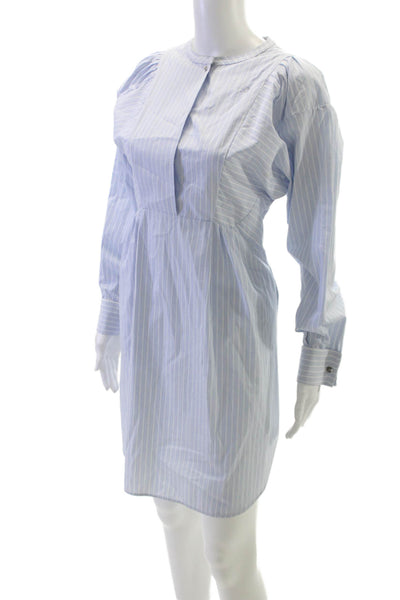 Ermanno Scervino Women Shirt Dress Blue Striped Cotton Long Sleeve Size 40