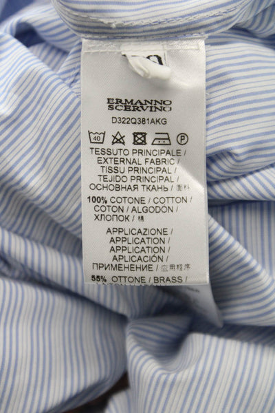Ermanno Scervino Women Shirt Dress Blue Striped Cotton Long Sleeve Size 40