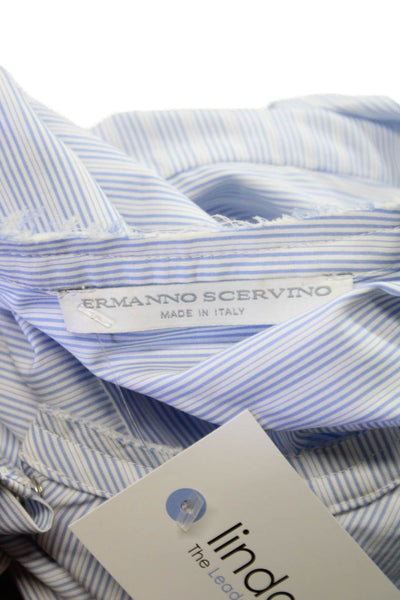 Ermanno Scervino Women Shirt Dress Blue Striped Cotton Long Sleeve Size 40