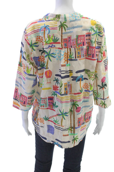 Vilagallo Womens Floral Rayon Tunic Blouse V-Neck 3/4 Sleeve Multicolor Size 44
