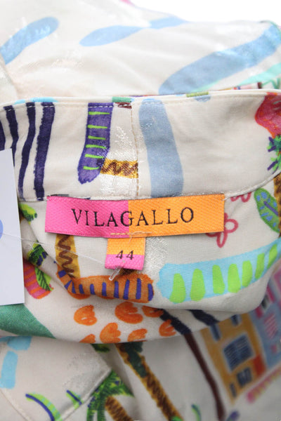 Vilagallo Womens Floral Rayon Tunic Blouse V-Neck 3/4 Sleeve Multicolor Size 44