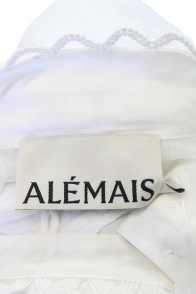 Alemais Women White Linen High Neck Button Long Sleeve Blouse Size 10
