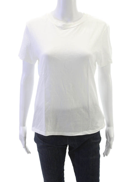 Theory Women Basic White Pima Cotton Crewneck Short Sleeve T-Shirt Size L
