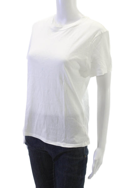 Theory Women Basic White Pima Cotton Crewneck Short Sleeve T-Shirt Size L