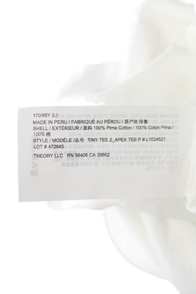 Theory Women Basic White Pima Cotton Crewneck Short Sleeve T-Shirt Size L
