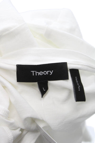 Theory Women Basic White Pima Cotton Crewneck Short Sleeve T-Shirt Size L