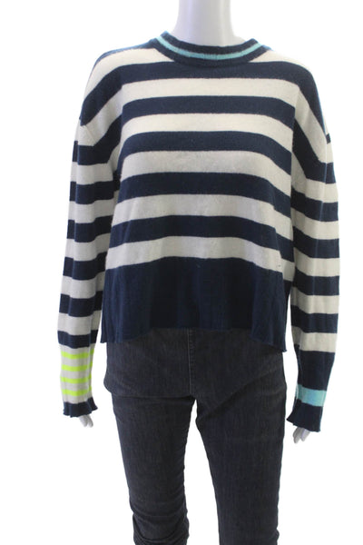 Brodie Womens Cashmere Striped Crew Neck Pullover Sweater Multicolor Size L