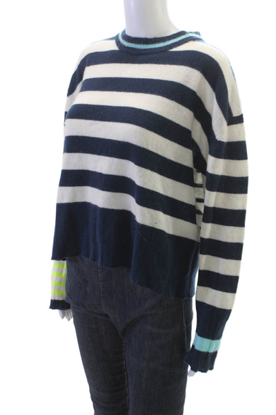 Brodie Womens Cashmere Striped Crew Neck Pullover Sweater Multicolor Size L