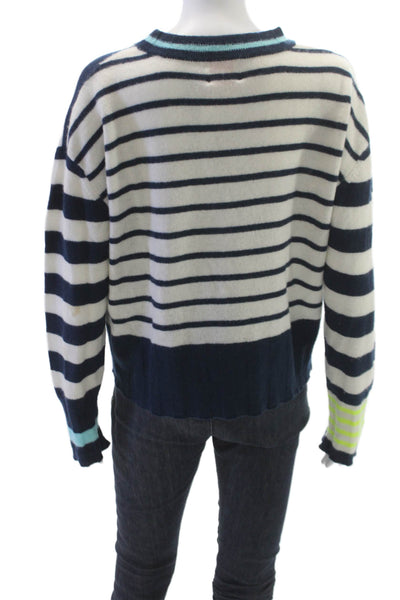 Brodie Womens Cashmere Striped Crew Neck Pullover Sweater Multicolor Size L