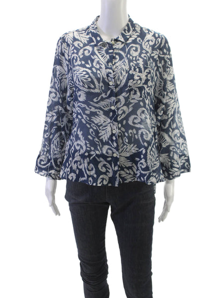 St. Barth Mare St. Tropez Women Blue Floral Button-Up 3/4 Sleeve Size 44