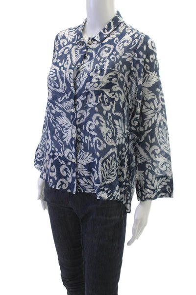 St. Barth Mare St. Tropez Women Blue Floral Button-Up 3/4 Sleeve Size 44