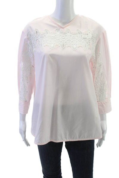 Sandro Women Pink Cotton Tunic V-Neck Striped 3/4 Sleeve Zip Size 3