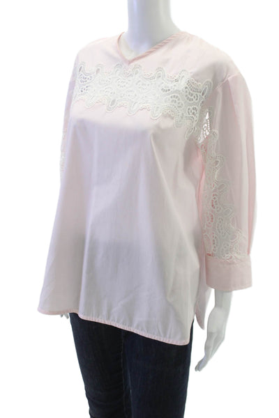 Sandro Women Pink Cotton Tunic V-Neck Striped 3/4 Sleeve Zip Size 3