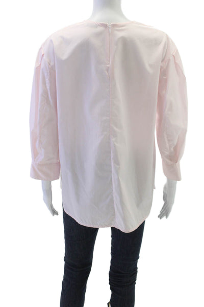 Sandro Women Pink Cotton Tunic V-Neck Striped 3/4 Sleeve Zip Size 3