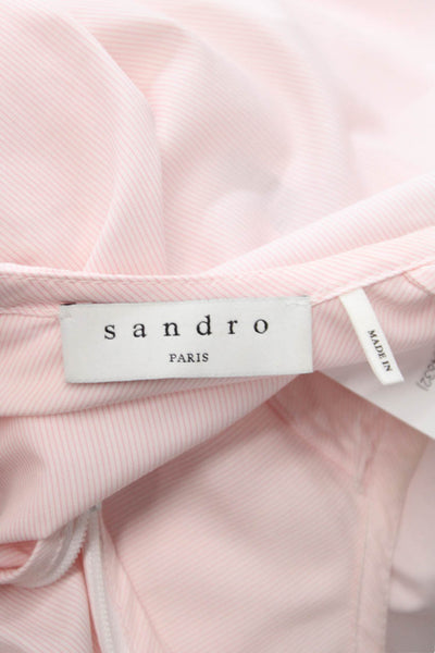 Sandro Women Pink Cotton Tunic V-Neck Striped 3/4 Sleeve Zip Size 3