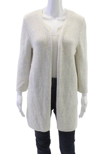 Sharis Womens Cardigan Ivory Long Sleeve Round Neck 55% Organic Cotton Size 46