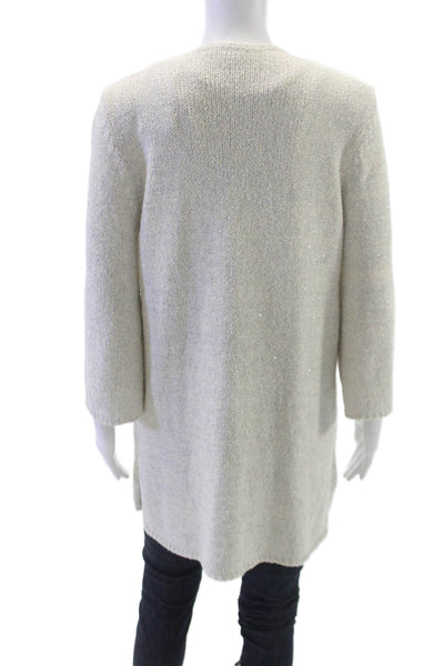 Sharis Womens Cardigan Ivory Long Sleeve Round Neck 55% Organic Cotton Size 46