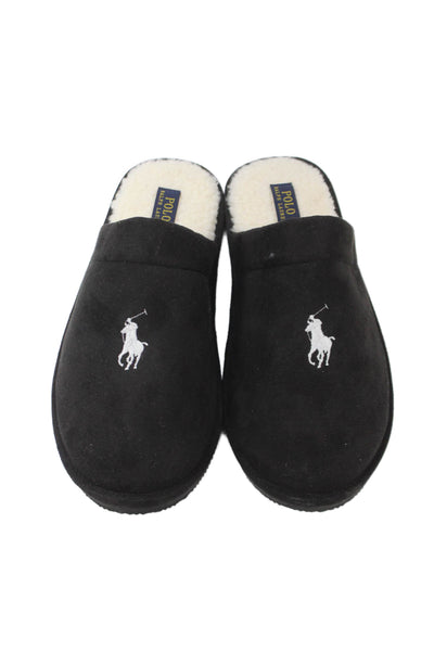 Polo Ralph Lauren Mens Monogram Mule Slippers Black Size 13