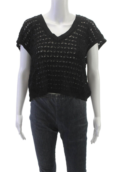 LNA Women Basic V Neck Sleeveless Black Viscose Blouse Size M