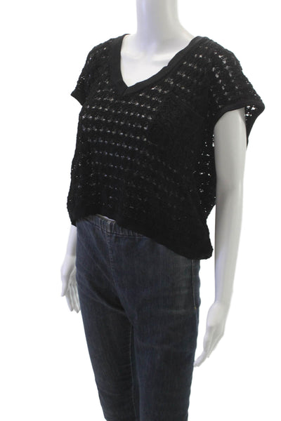 LNA Women Basic V Neck Sleeveless Black Viscose Blouse Size M