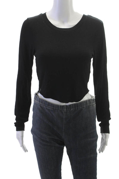 LNA Womens Cropped T-Shirt Black Long Sleeve Round Neck Size L