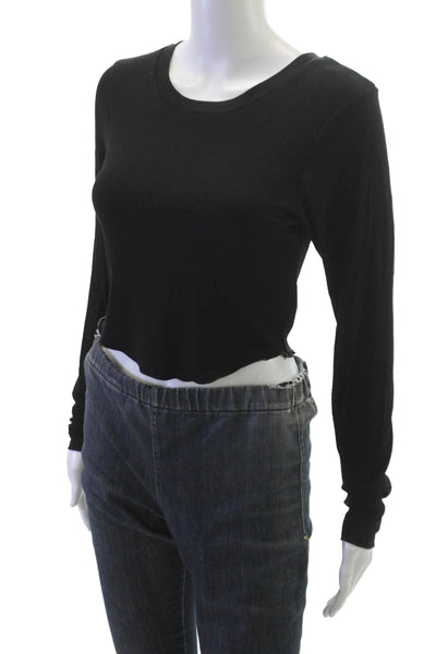 LNA Womens Cropped T-Shirt Black Long Sleeve Round Neck Size L