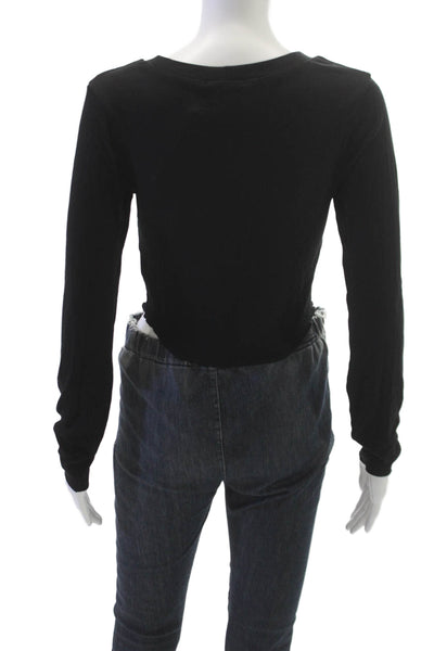 LNA Womens Cropped T-Shirt Black Long Sleeve Round Neck Size L