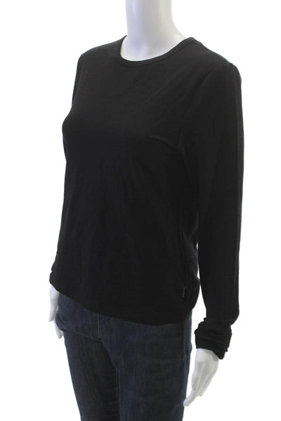 Allfenix Womens Basic Bamboo Long Sleeve Crew Neck Black T-Shirt Size L