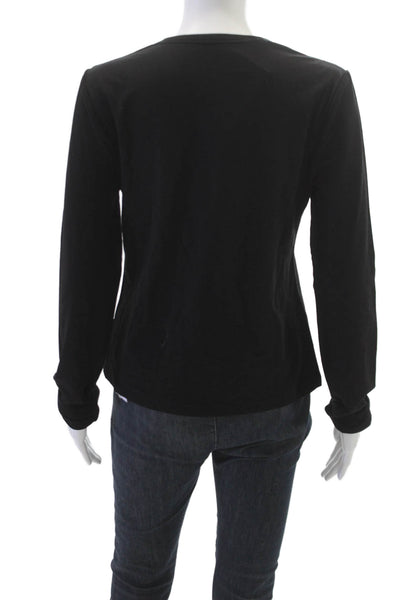 Allfenix Womens Basic Bamboo Long Sleeve Crew Neck Black T-Shirt Size L