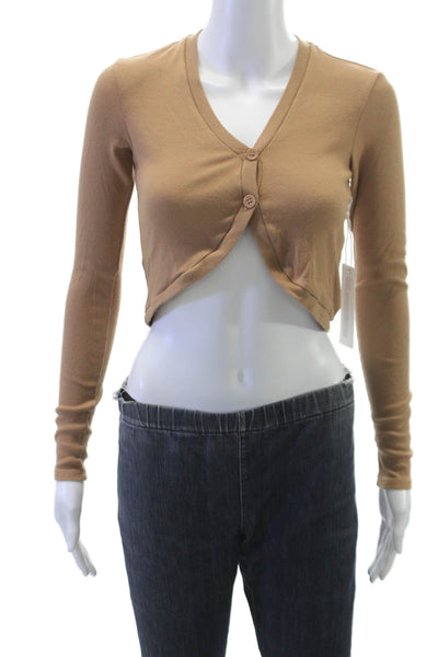 Stateside Women Cardigan Ribbed Knit V-Neck Long Sleeve Beige Size XS