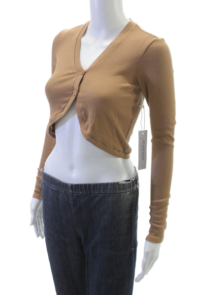 Stateside Women Cardigan Ribbed Knit V-Neck Long Sleeve Beige Size XS