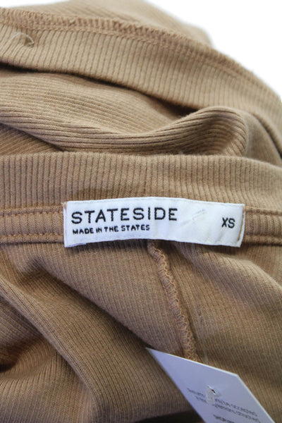 Stateside Women Cardigan Ribbed Knit V-Neck Long Sleeve Beige Size XS