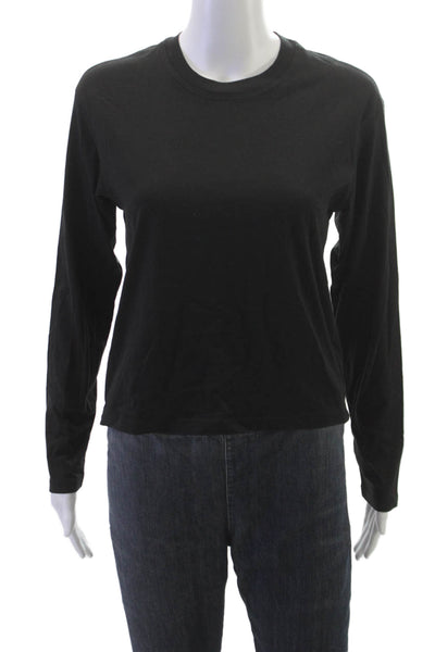 ATM Womens Basic Black Crew Neck Long Sleeve T-Shirt 100% Cotton Size XS