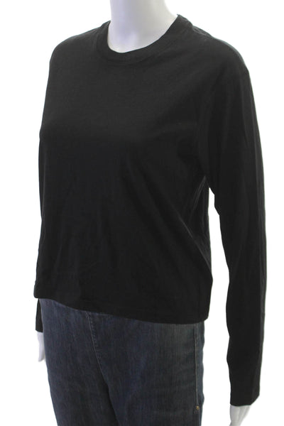 ATM Womens Basic Black Crew Neck Long Sleeve T-Shirt 100% Cotton Size XS