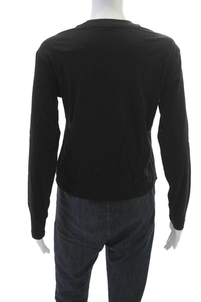 ATM Womens Basic Black Crew Neck Long Sleeve T-Shirt 100% Cotton Size XS