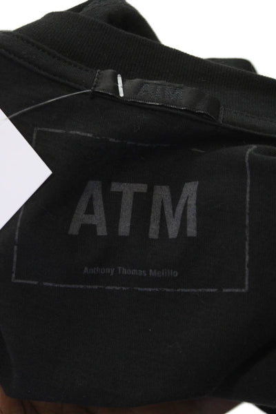 ATM Womens Basic Black Crew Neck Long Sleeve T-Shirt 100% Cotton Size XS