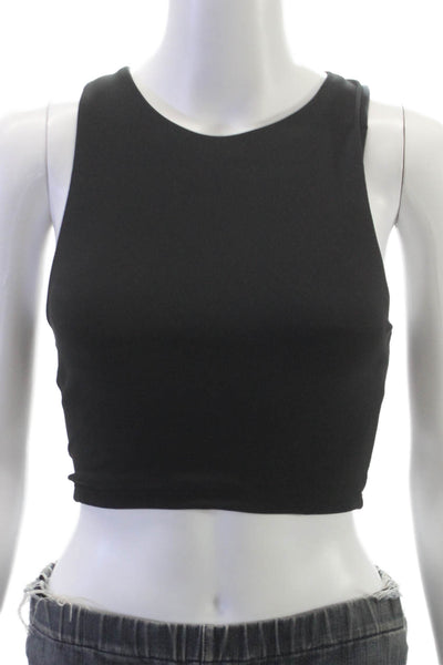 The Upside Womens Ribbed Crisscross Lines Crop Tank Top Black Size 4