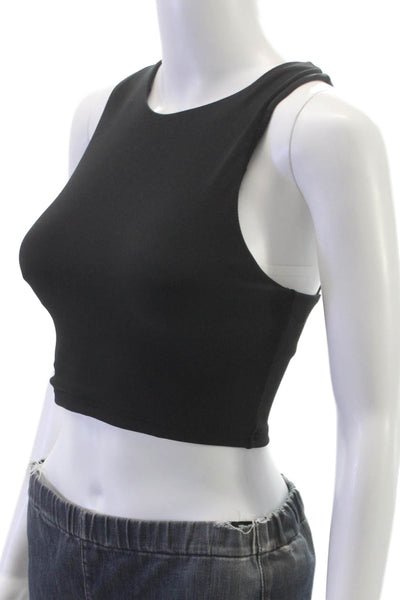 The Upside Womens Ribbed Crisscross Lines Crop Tank Top Black Size 4