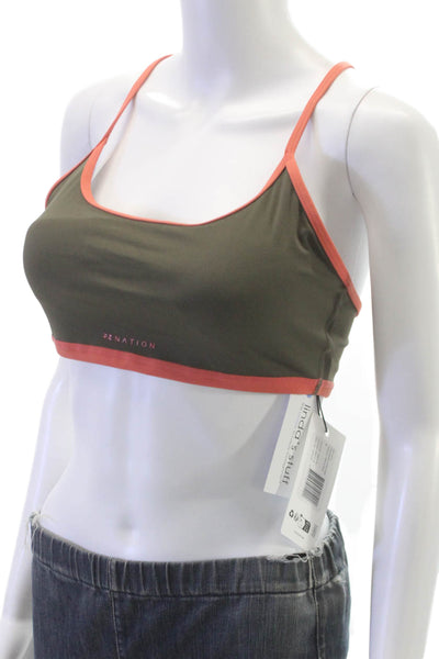 PE Nation Womens Color Block Fundamental Sports Bra Brown Red Size M