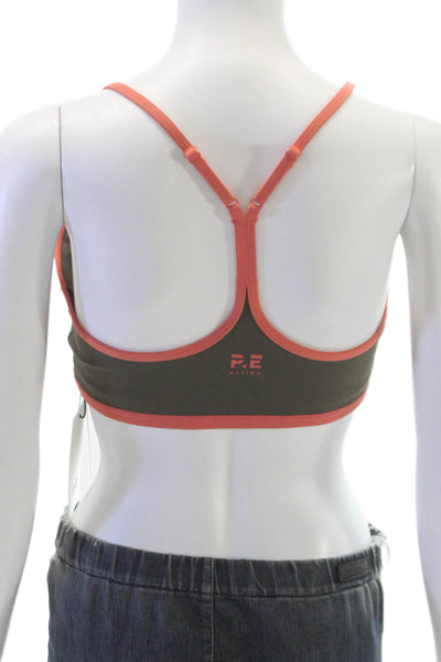 PE Nation Womens Color Block Fundamental Sports Bra Brown Red Size M
