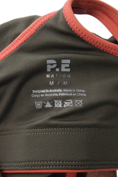 PE Nation Womens Color Block Fundamental Sports Bra Brown Red Size M