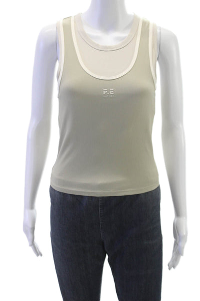 PE Nation Womens Ribbed Layered Westwood Tank Top Beige Size M